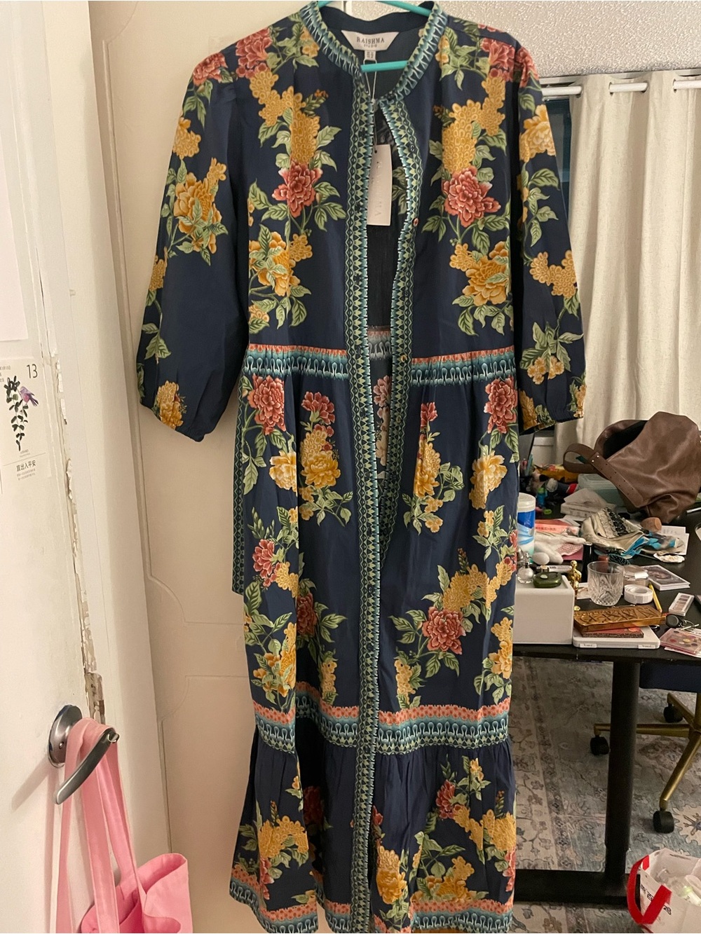 Floral Navy Maxi Dress with Yellow & Pink Blooms